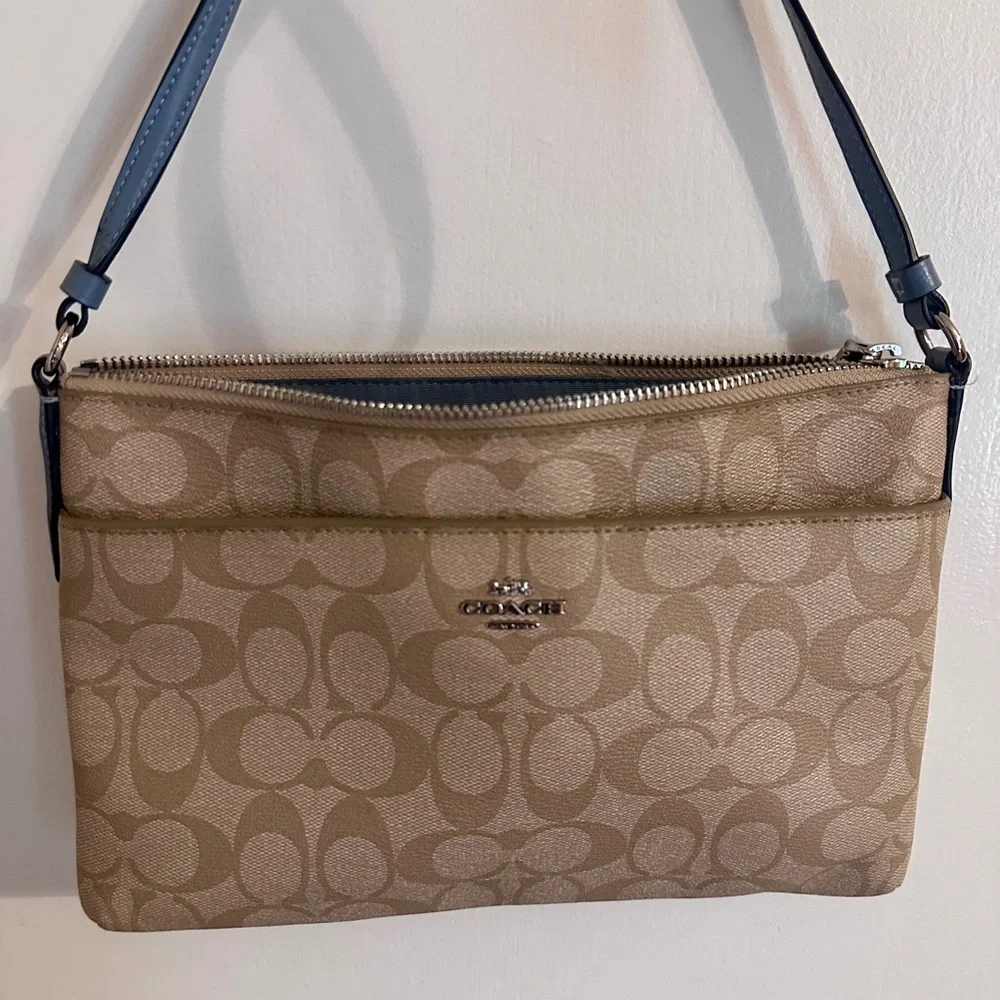 Coach Signature East West Pop Crossbody Handbag Light Khaki/Blue 101/2x7" - Picture 13 of 15